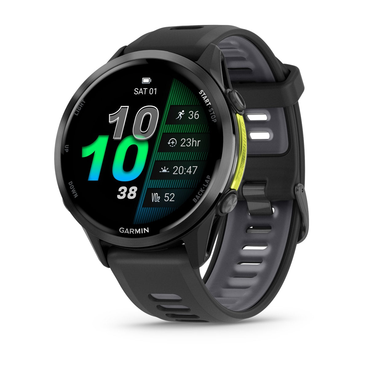 Garmin Forerunner 970 GPS Running Smartwatch - front view , screen on