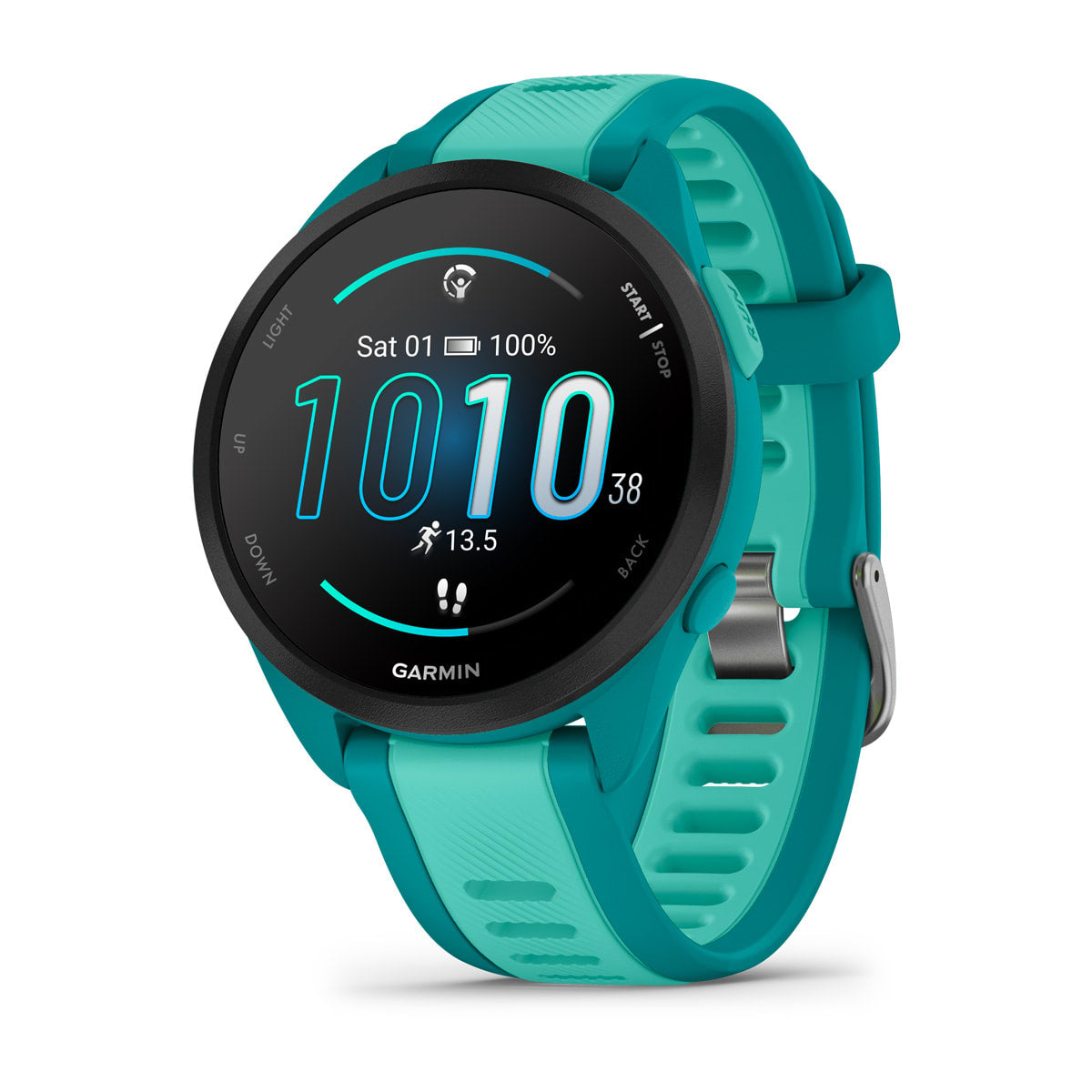 Garmin Forerunner 165 Music GPS Running Smartwatch - front view , screen on