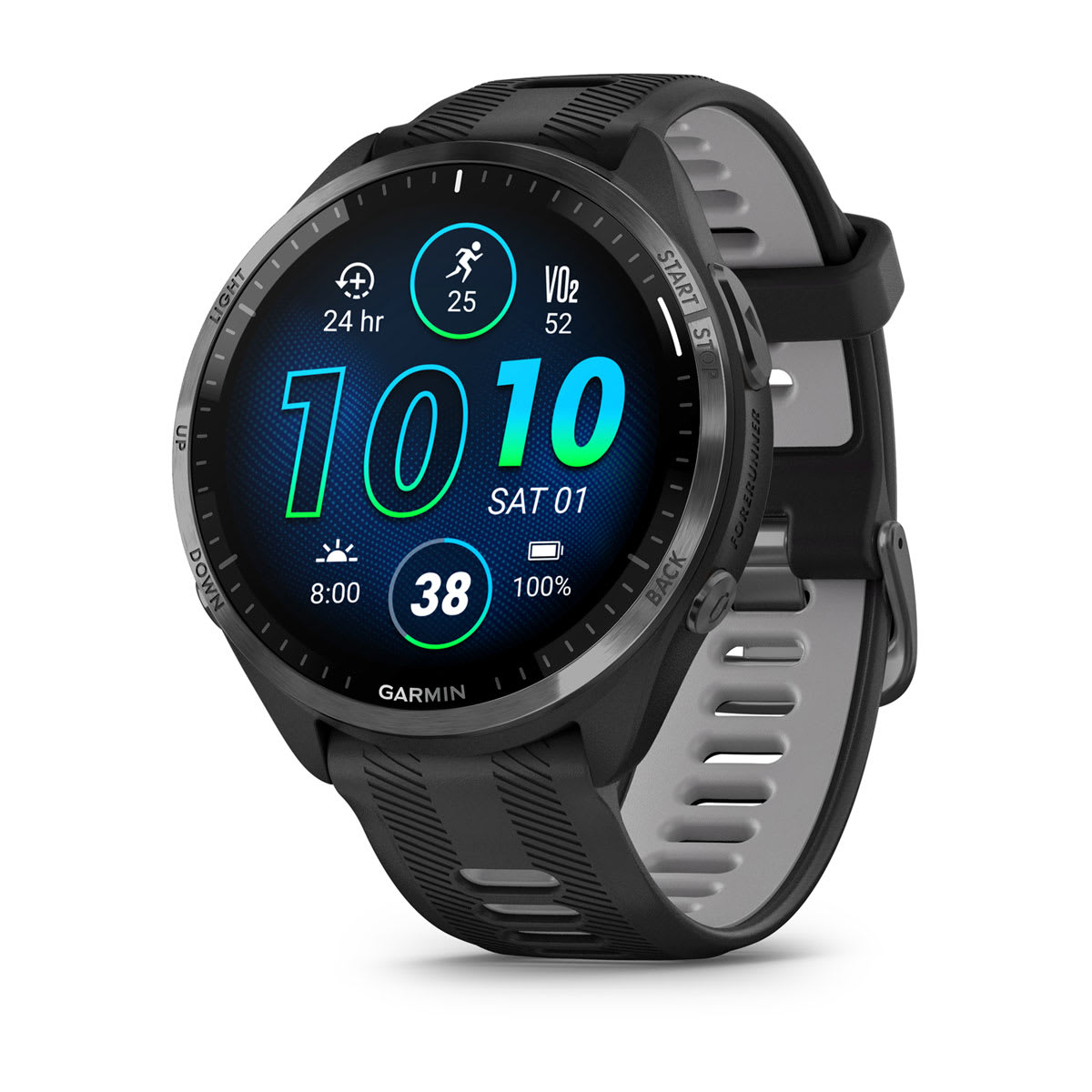 Garmin Forerunner 965 GPS Running Smartwatch - front view , screen on