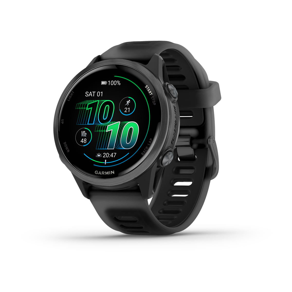 Garmin Forerunner 570 42mm GPS Running Smartwatch - front view , screen on