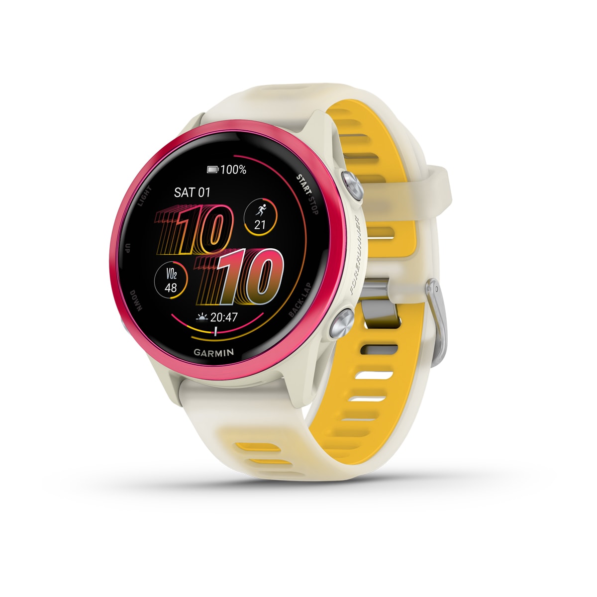 Garmin Forerunner 570 42mm GPS Running Smartwatch - front view , screen on