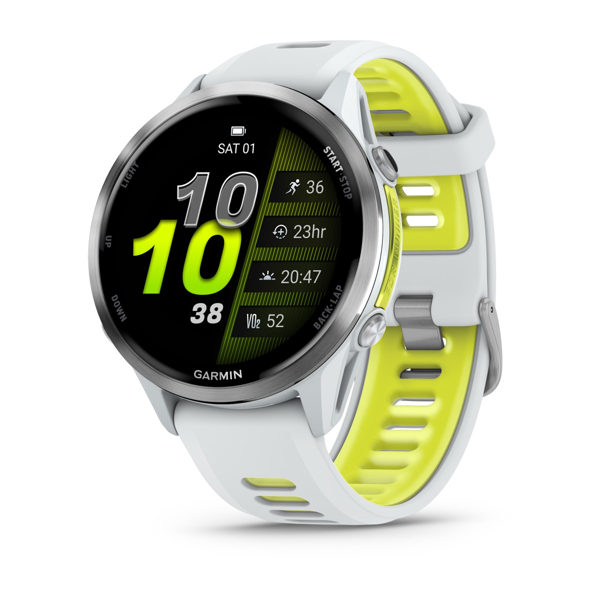 Garmin Forerunner 970 GPS Running Smartwatch - front view , screen on