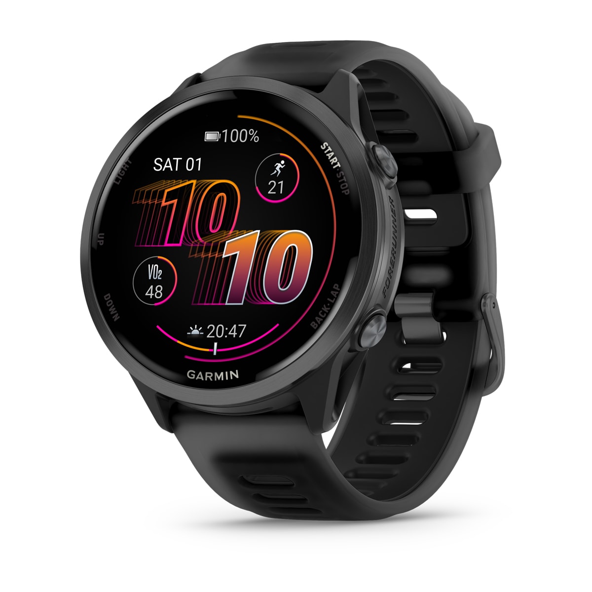 Garmin Forerunner 570 47mm GPS Running Smartwatch - front view , screen on