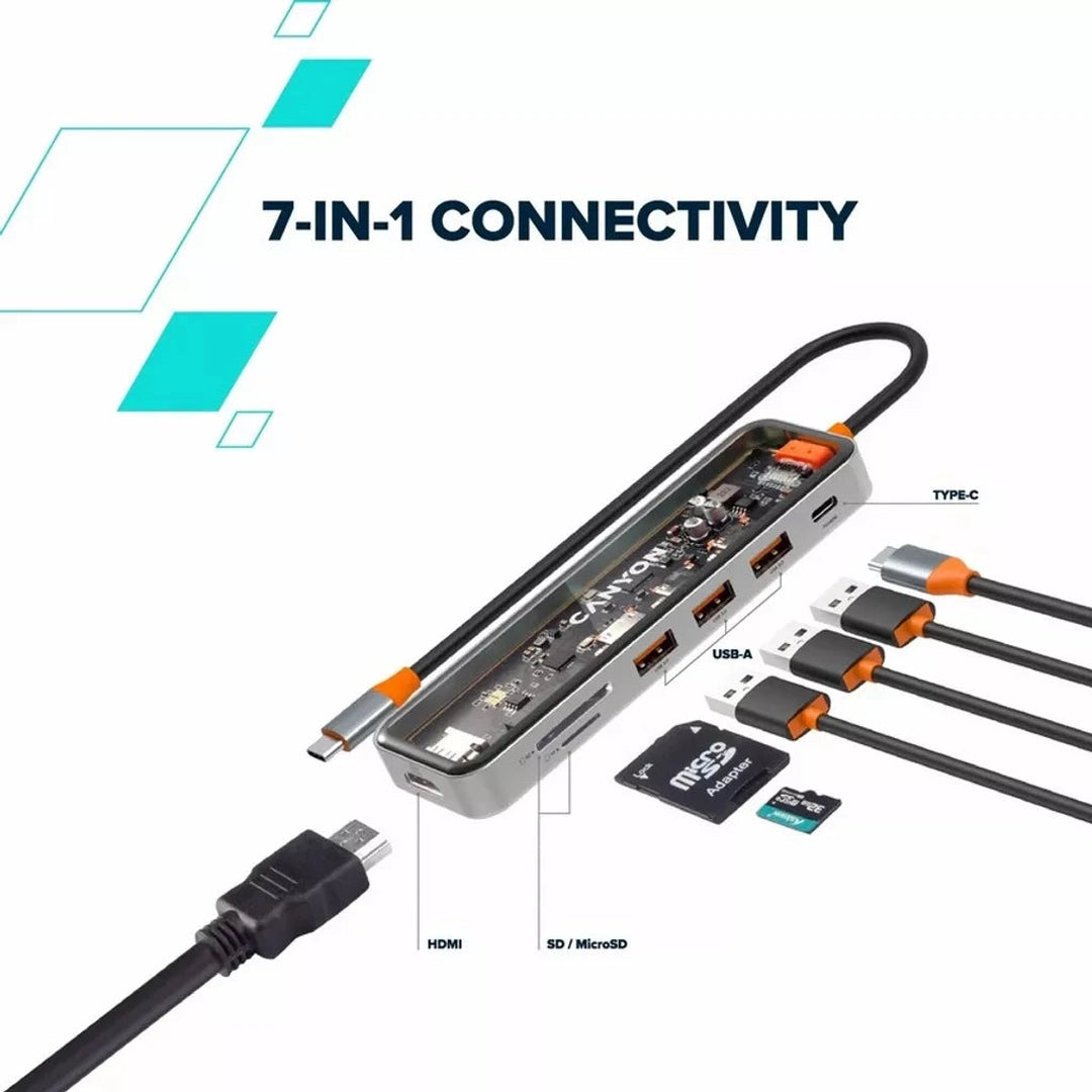 Canyon 7 PORT USB-C HUB DS-13 | CNS - TDS13 Canyon USB Hub Euronics Ireland
