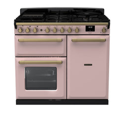 Rangemaster Estel Deluxe 100cm Dual Fuel Range Cooker - Pale Pink with Brass Trim | ESDL100DFPPPK/AB1
