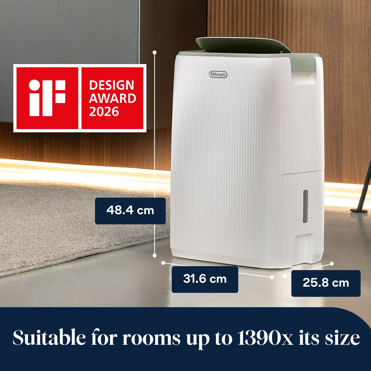 De'Longhi Tasciugo AriaDry Evo 12L Dehumidifier - White - dimensions