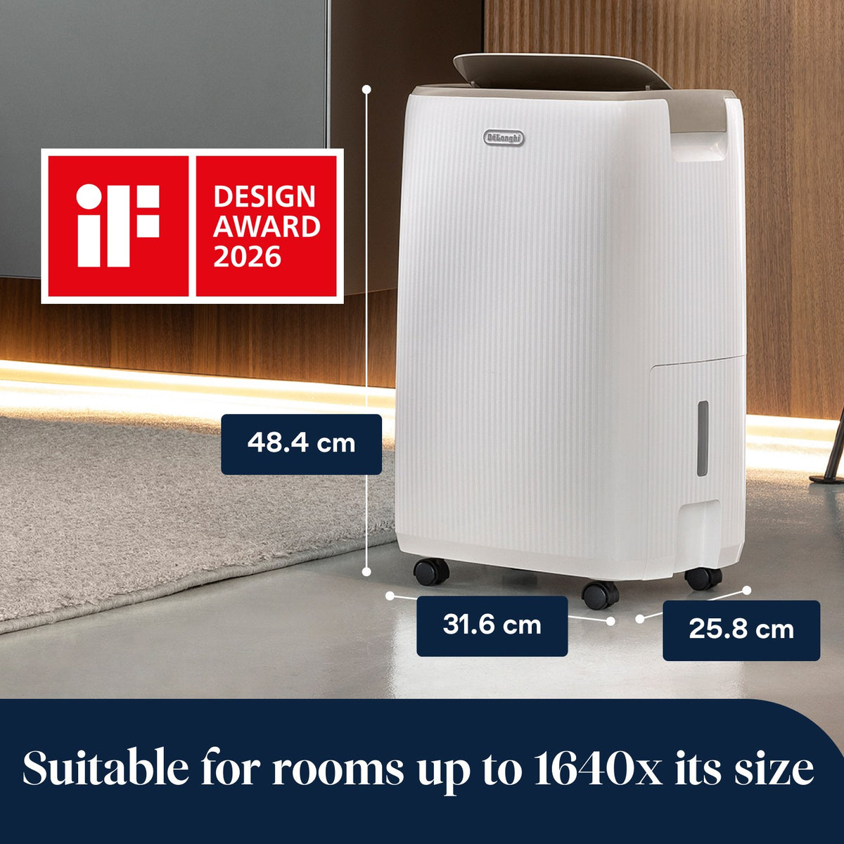 De'Longhi Tasciugo AriaDry Evo 14L Dehumidifier - White - dimensions