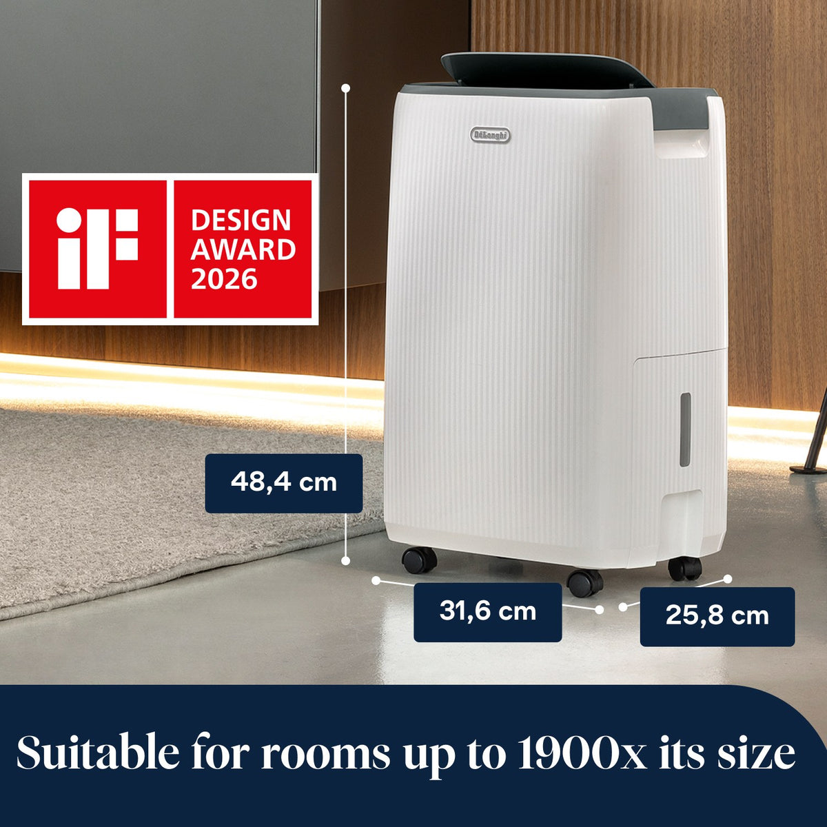 De'Longhi Tasciugo AriaDry Evo 16L Dehumidifier - White - dimensions