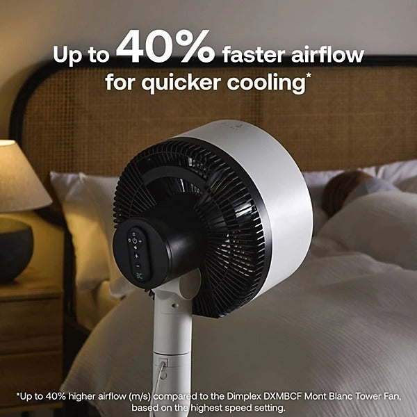 Dimplex Duo Cool Smart 2-in-1 Fan - White - fan head close-up in a bedroom, up to 40% faster airflow
