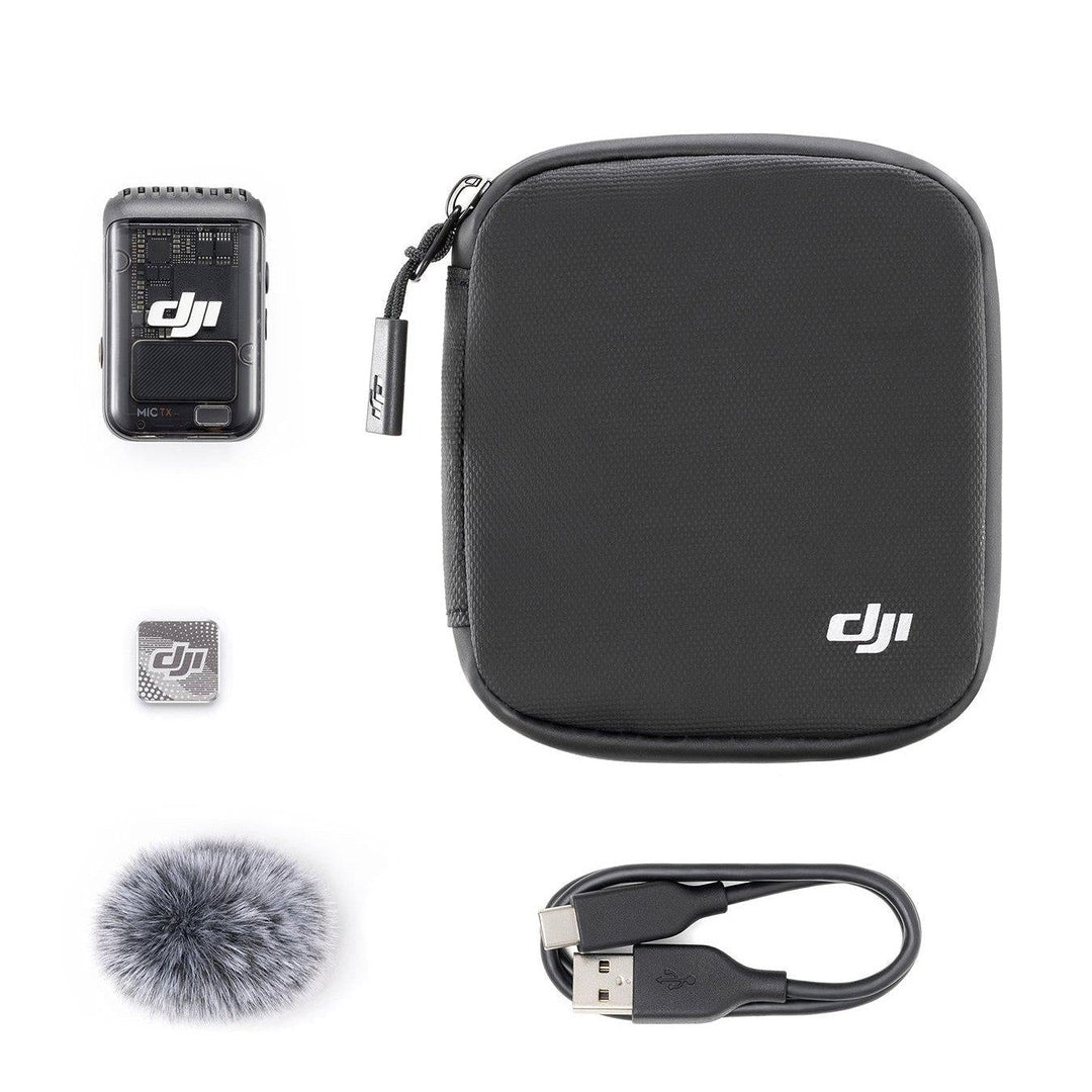 DJI Mic 2 CP.RN.00000328.02 transmitter with carry pouch, windscreen, magnet and cable