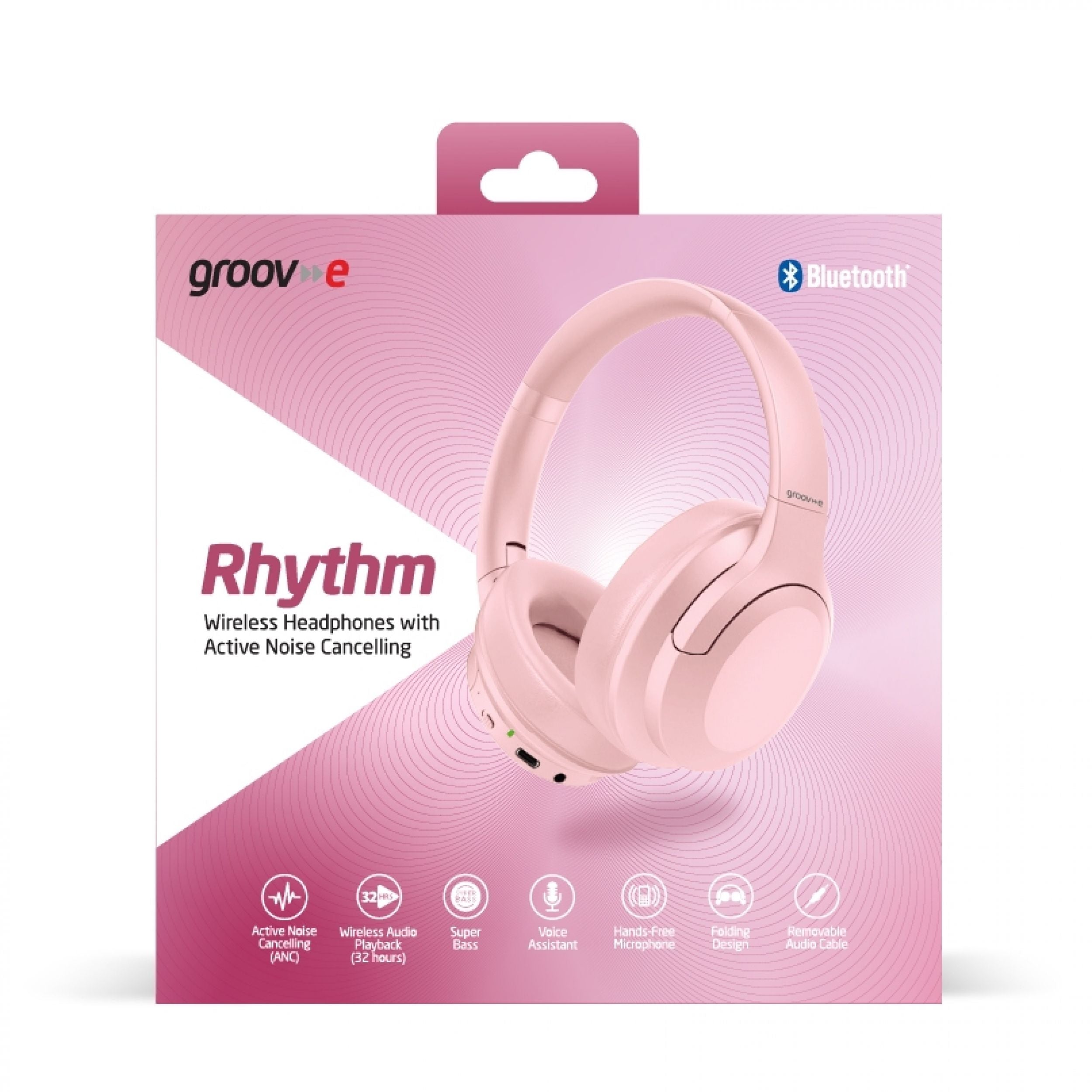 Groov-e Rhythm ANC Wireless Headphones Pink - official product image