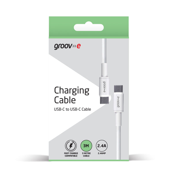 Groov-e USB-C to USB-C Charging Cable 3m White - official product image