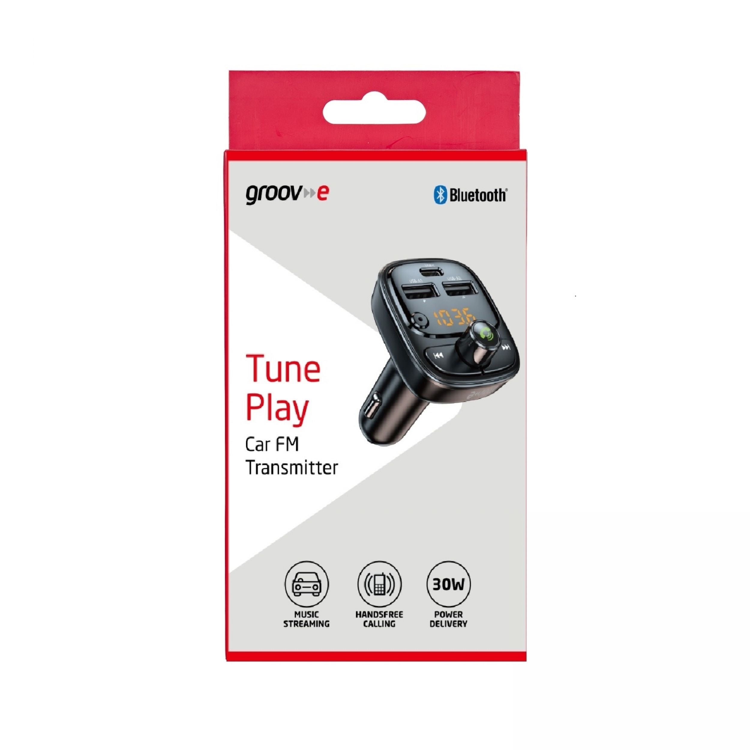 Groov-e Bluetooth FM Transmitter with USB-A and USB-C Charging Black - official product image
