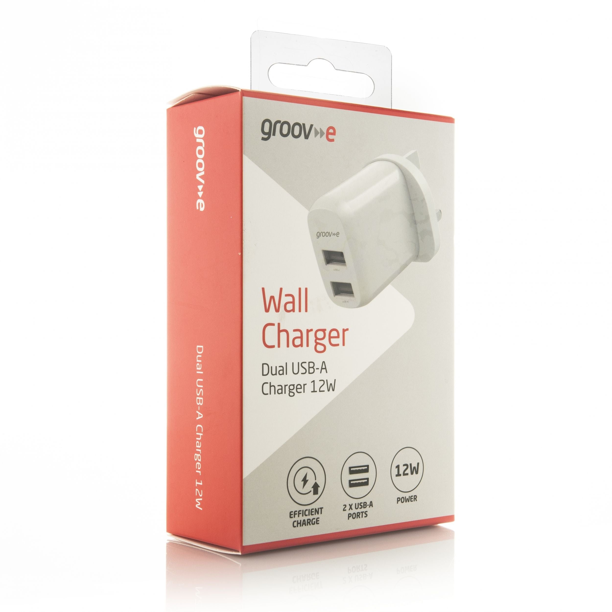 Groov-e Dual USB-A Wall Charger 12W White - official product image