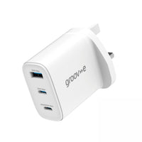 Groov-e 65W 3-Port GaN Wall Charger White - official product image
