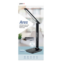 Groov-e Ares LED Desk Lamp with Wireless Charging and Clock Black - official product image