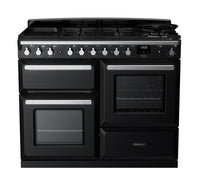 Rangemaster Estel Deluxe 110 Dual Fuel range cooker in Gloss Black with Chrome trim