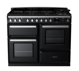 Rangemaster Estel Deluxe 110cm Dual Fuel Range Cooker - Gloss Black with Chrome Trim | ESDLO110DFPGBL/CM1