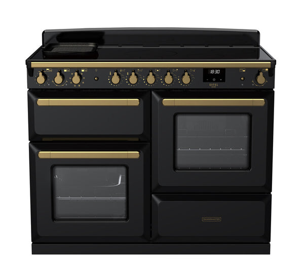 Rangemaster Estel Deluxe 110 Induction range cooker in Gloss Black with Brass trim