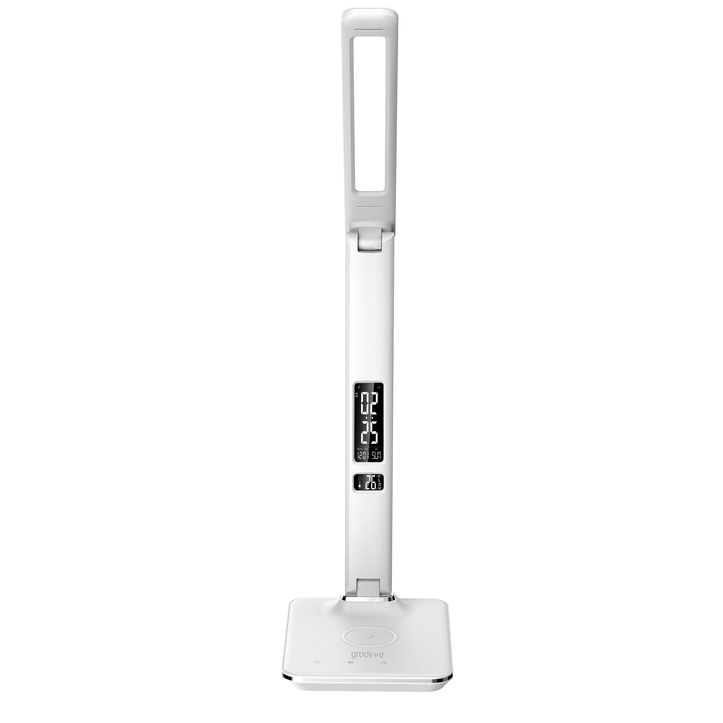 Groov-e Ares LED Desk Lamp with Wireless Charging and Clock White - official product image