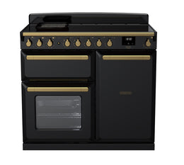 Rangemaster Estel Deluxe 100cm Induction Range Cooker - Gloss Black with Brass Trim | ESDL100EIPGBL/AB1