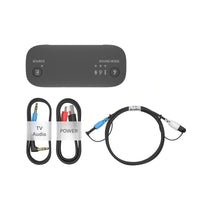Sennheiser BTA 1 TV Bluetooth Transmitter Black — accessories flat-lay with TV Audio and Power cables