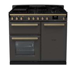 Rangemaster Estel Deluxe 100cm Dual Fuel Range Cooker - Slate with Brass Trim | ESDL100DFPSLT/AB1
