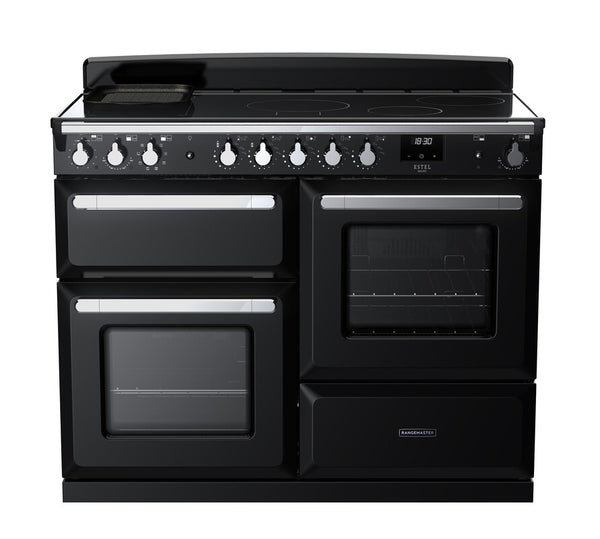 Rangemaster Estel Deluxe 110 Induction range cooker in Gloss Black with Chrome trim