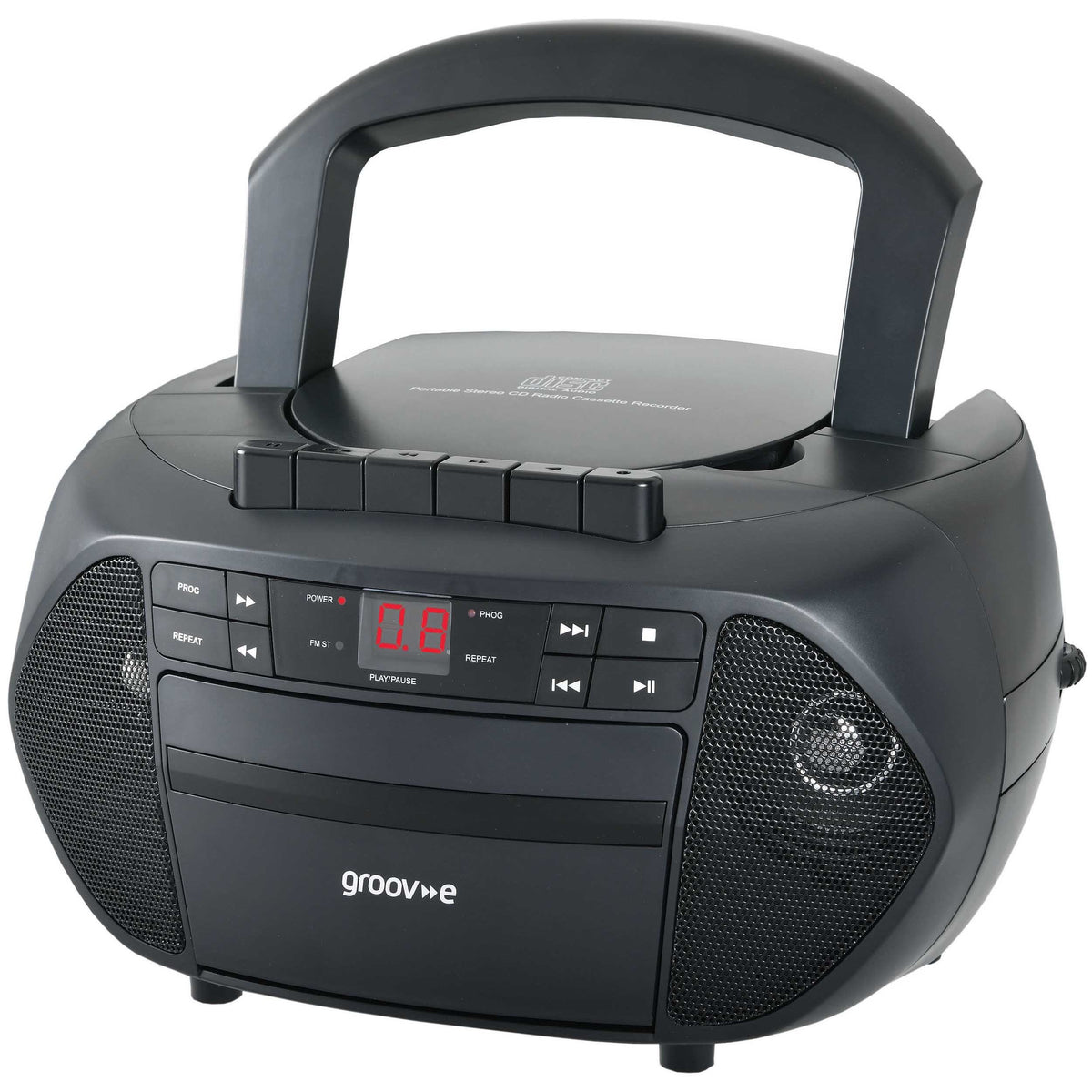 Groov-e Traditional Boombox CD Cassette and FM Radio Black - official product image
