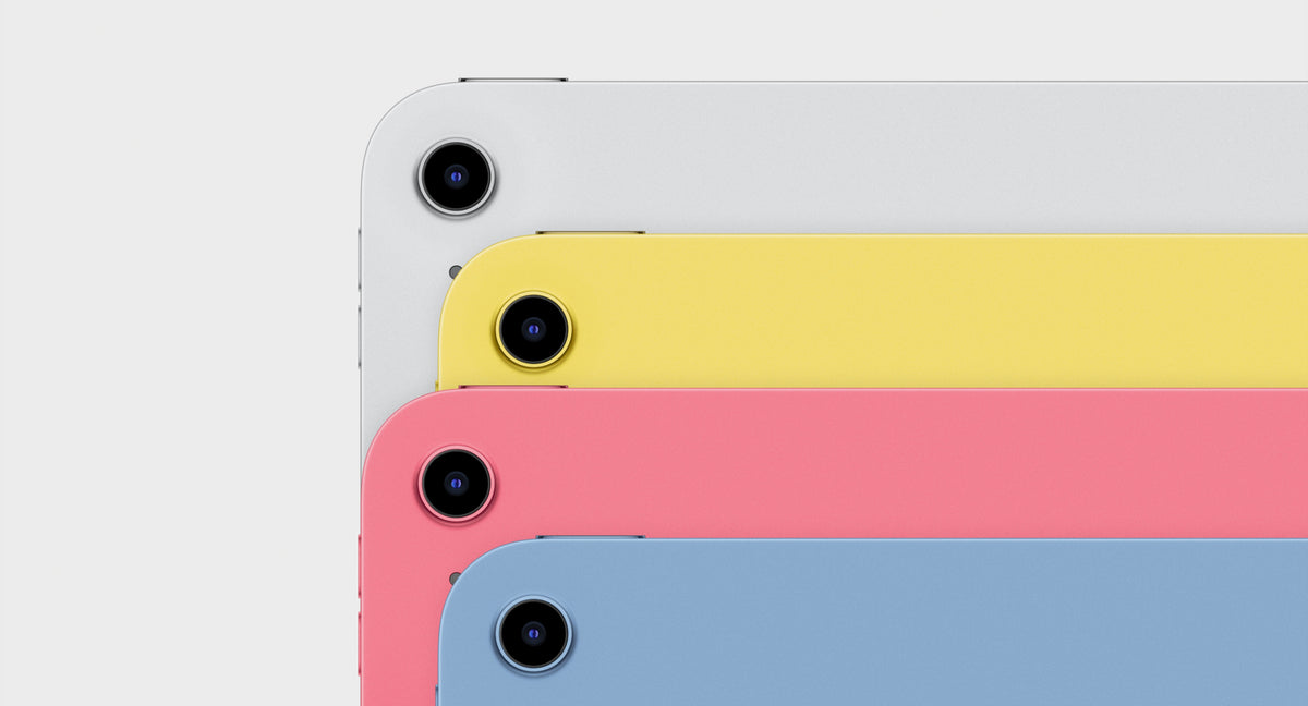Apple iPad 11" (A16) 128GB Wi-Fi Tablet - Pink - rear view colour line-up: silver, yellow, pink and blue