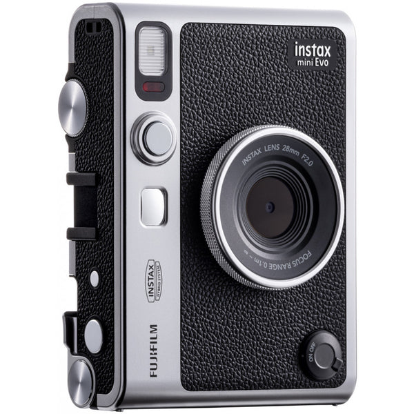 FUJIFILM instax mini Evo Hybrid Instant Camera Black - front three-quarter view