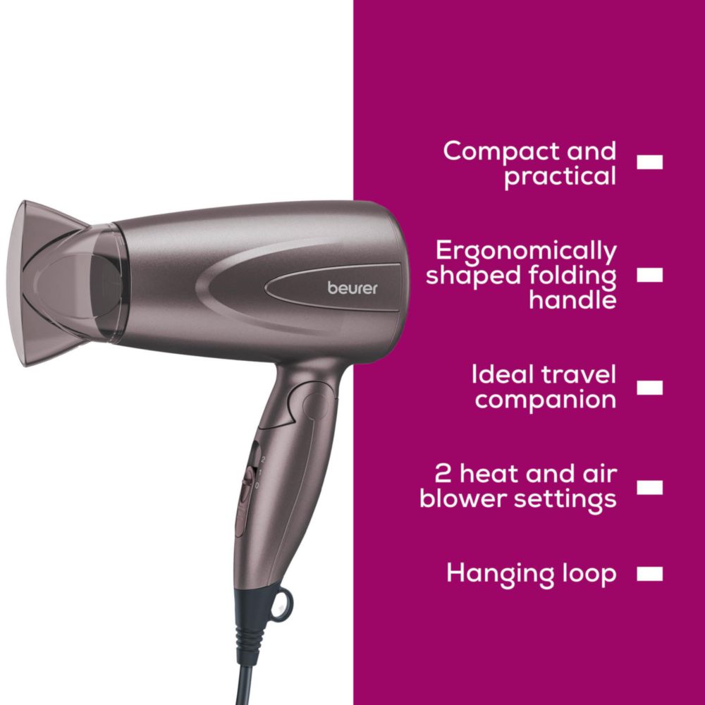 Beurer HC 17 Hair Dryer, compact and practical with ergonomically shaped folding handle