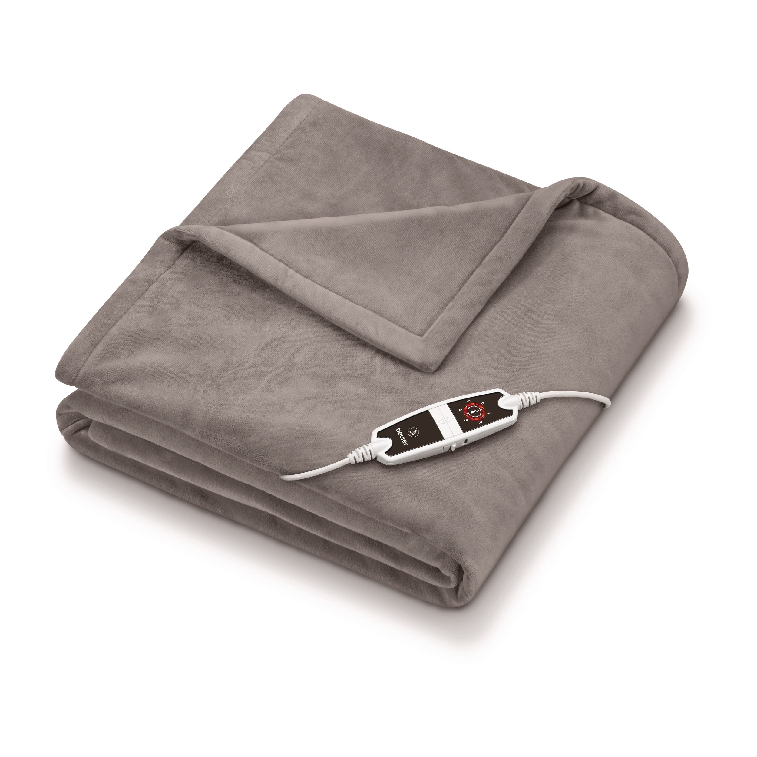 Beurer HD 150 XXL Heated Overblanket Taupe, folded studio shot with digital controller