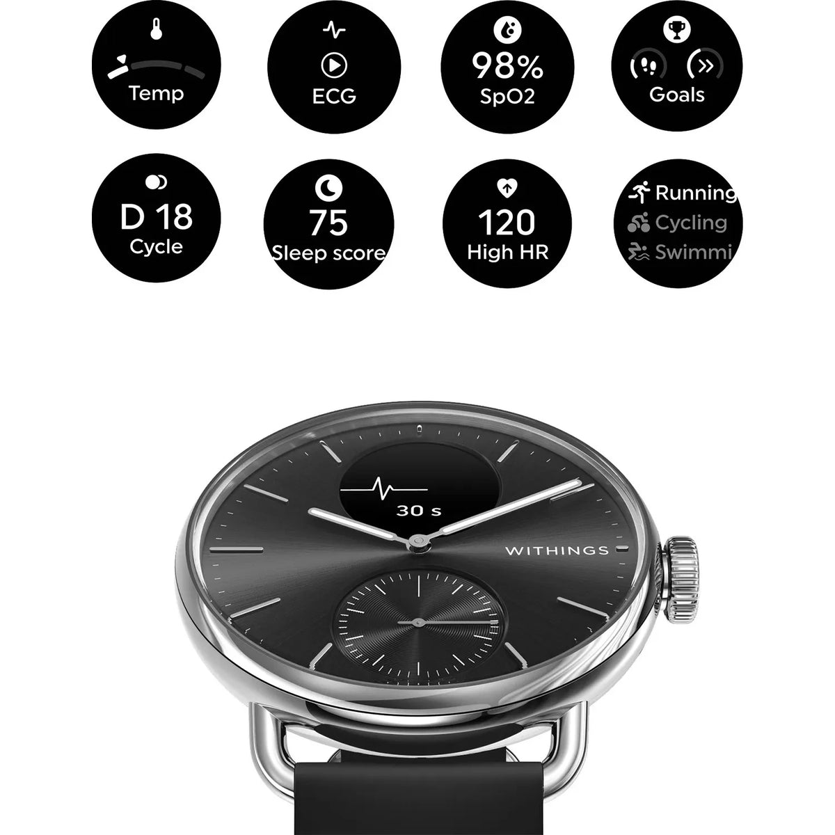 Withings ScanWatch 2 - Health Monitor with ECG & SpO2 - 38mm Black
