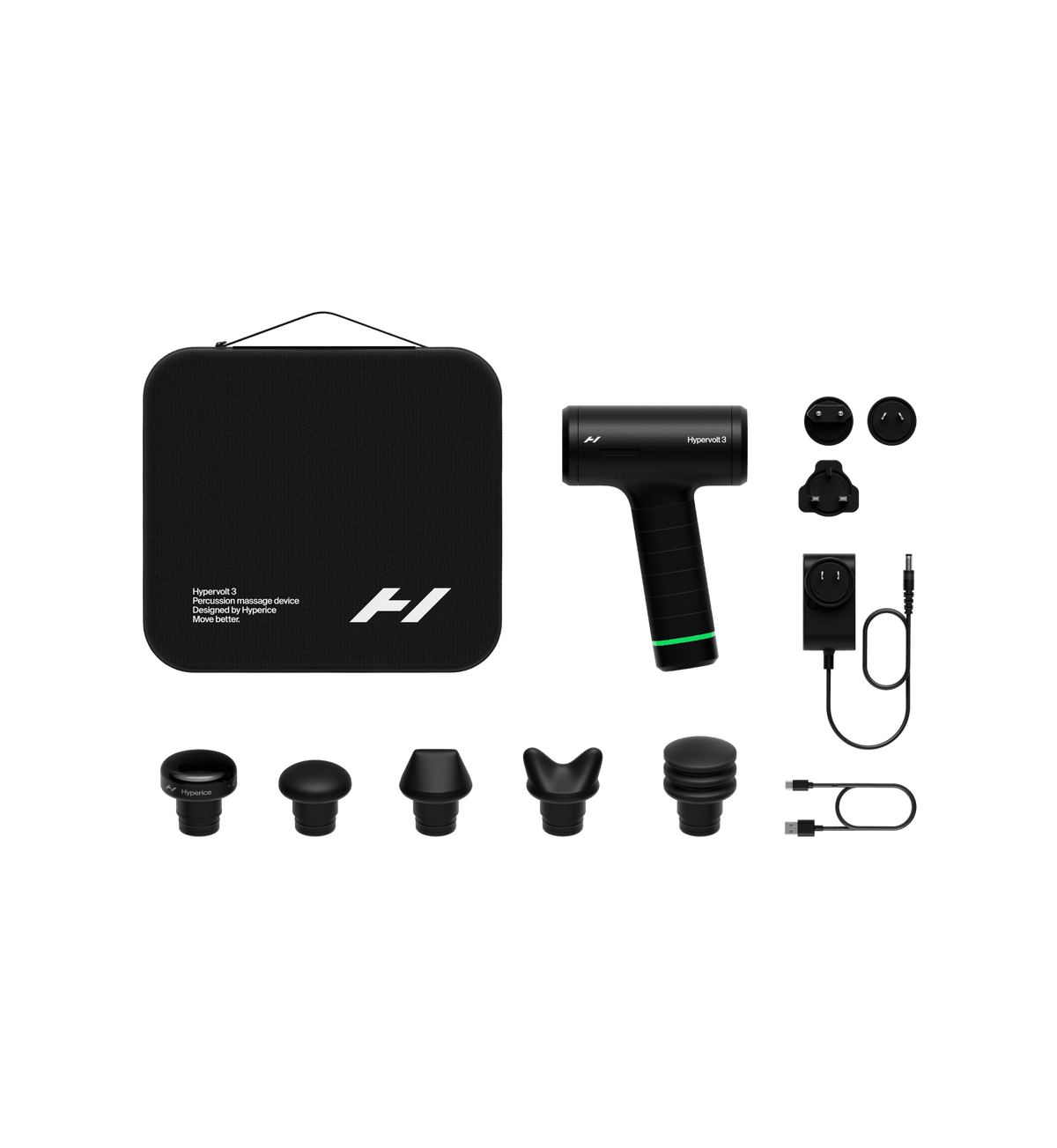 Hyperice Hypervolt 3 Percussion Massage Gun - Black - what's in the box