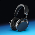 Sennheiser MOMENTUM 5 Wireless Headphones Denim — three-quarter view on blue gradient