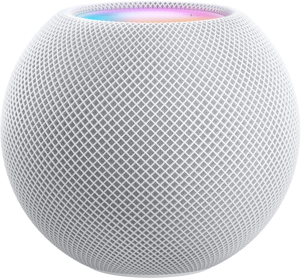 Apple HomePod mini Smart Speaker - White - front view from slightly above, touch surface lit