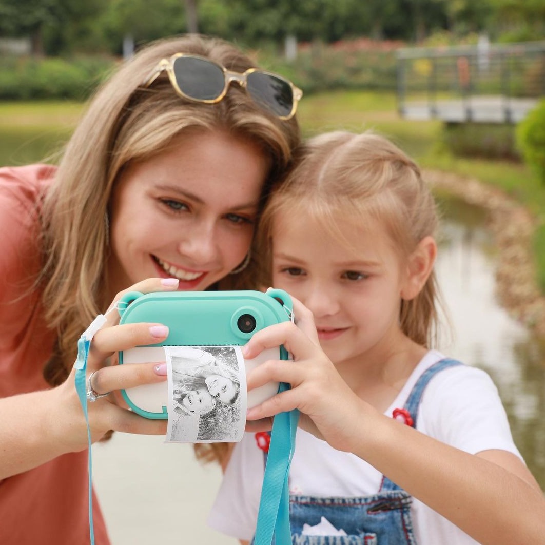 myFirst Camera Insta 2 Kids Instant Print Camera - Blue - mother and child taking a photo