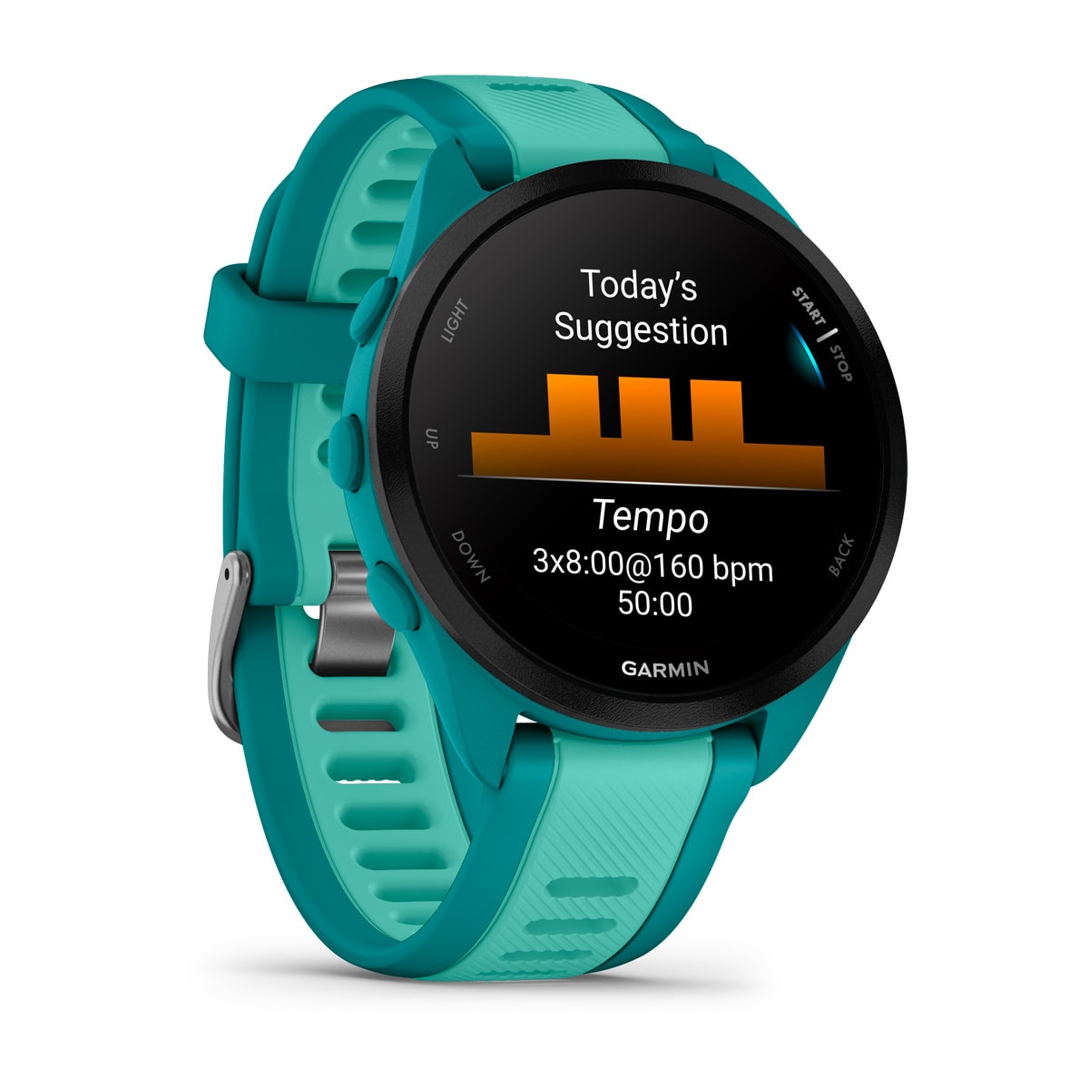 Garmin Forerunner 165 Music GPS Running Smartwatch - angled left-front view