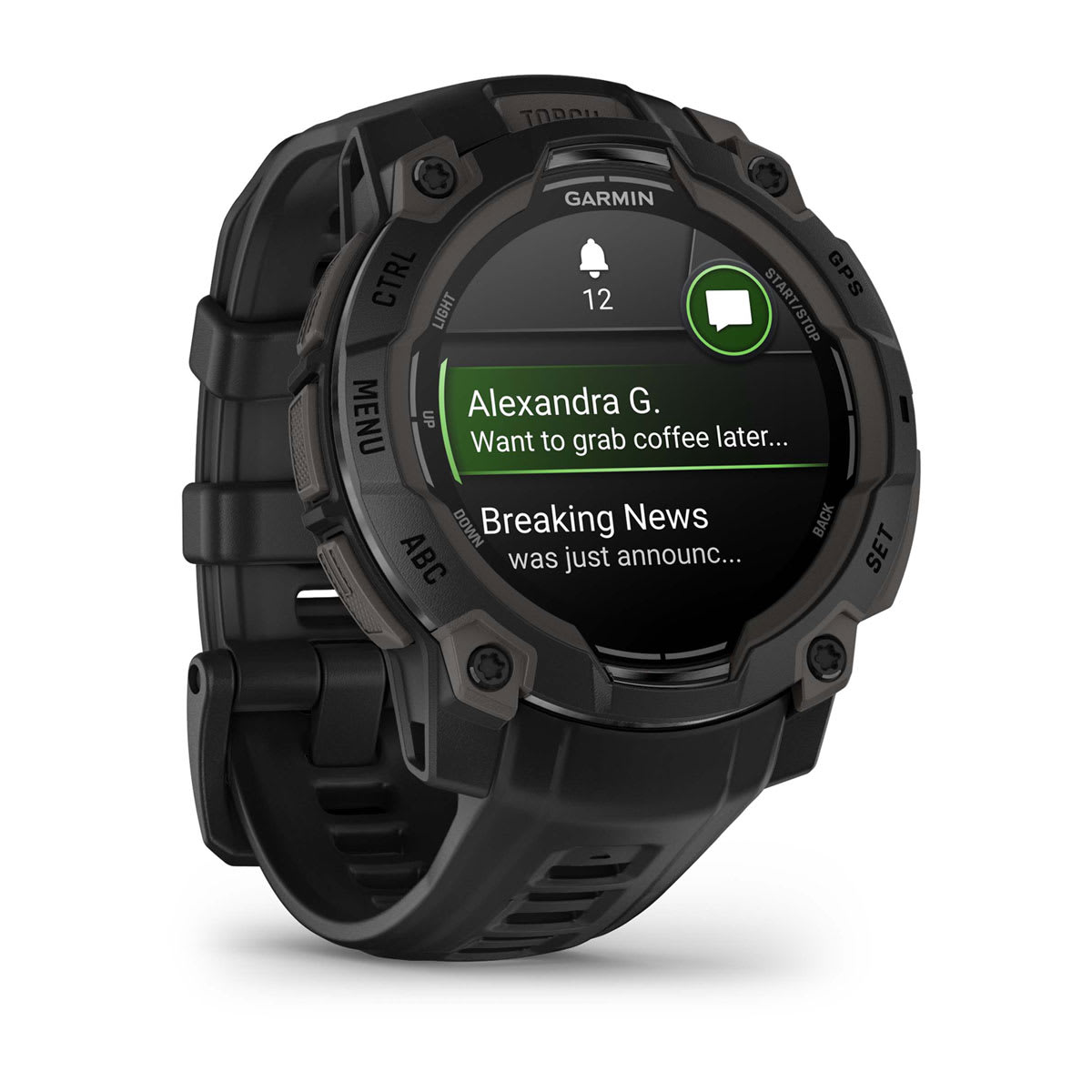 Garmin Instinct 3 45mm AMOLED Rugged GPS Smartwatch - angled left-front view