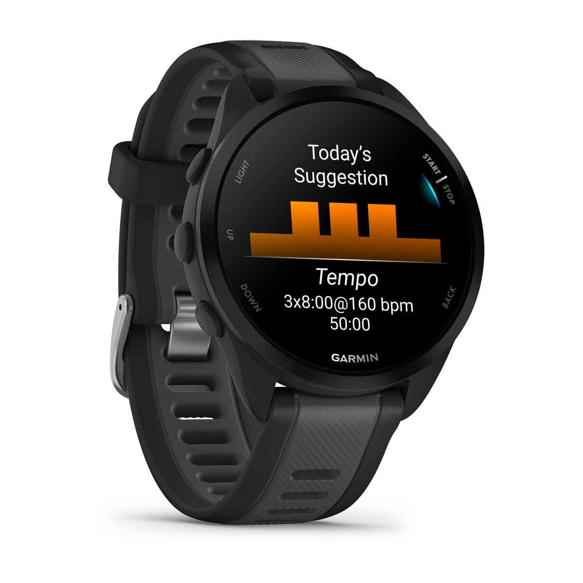 Garmin Forerunner 165 Music GPS Running Smartwatch - angled left-front view
