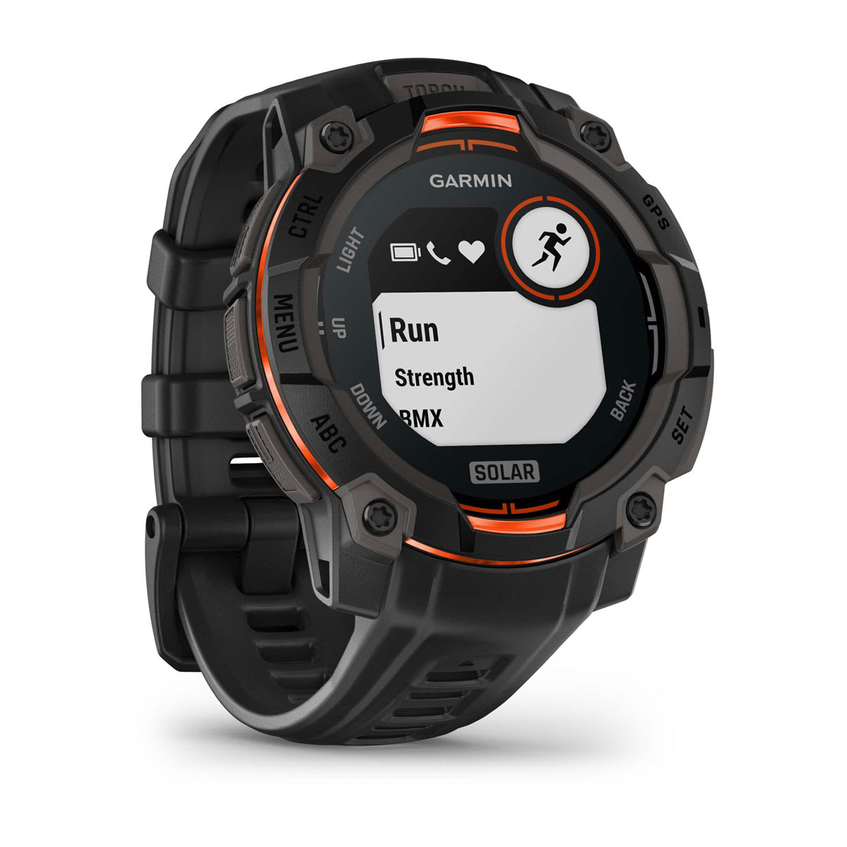 Garmin Instinct 3 45mm Solar Rugged GPS Smartwatch - angled left-front view
