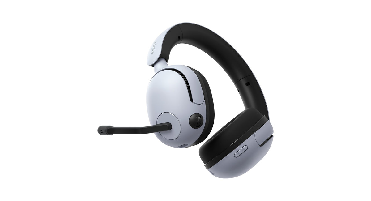 Sony INZONE H5 Wireless Gaming Headset - White - angled view with mic