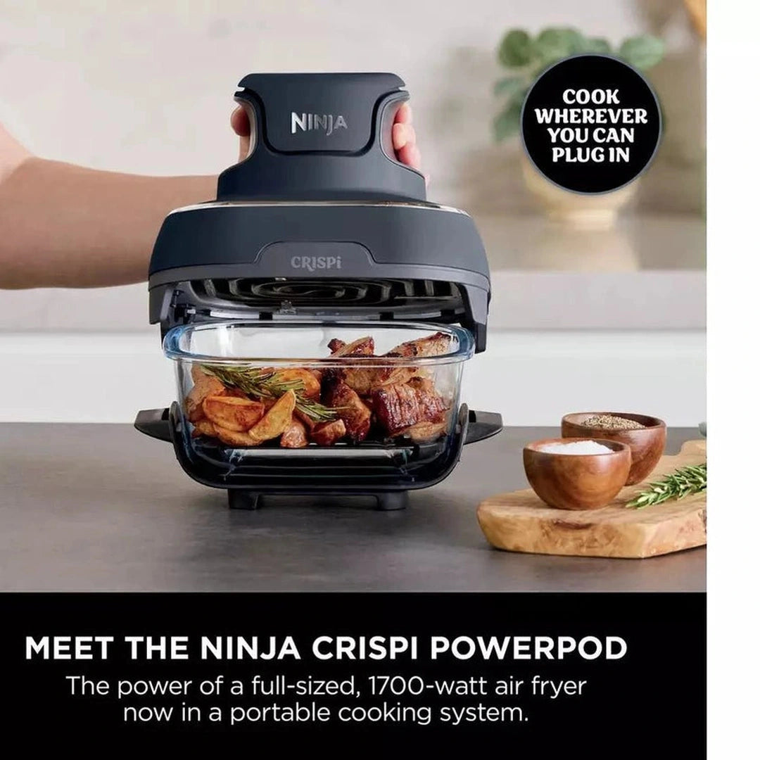 Ninja Crispi™ 4-in-1 Portable Glass Air Fryer Cooking System - Blue | FN101UKGY Ninja Grill Euronics Ireland