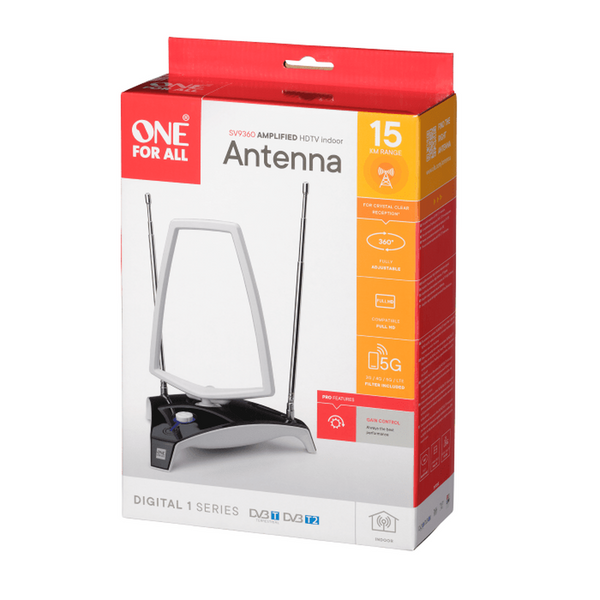 One For All Digital Antenna, Indoor, Amplified Up To 45dB Gain, Range to 15km One4All Antenna Euronics Ireland