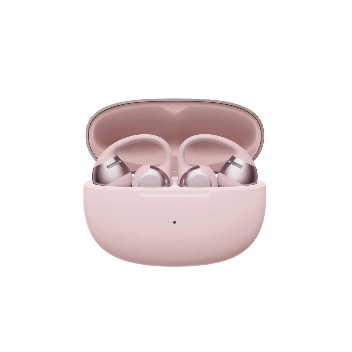 Shokz OpenDots ONE Open-Ear Clip-On Earbuds - Pink - charging case open