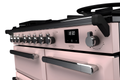 Rangemaster Estel Deluxe 100 Dual Fuel range cooker in Pale Pink with Chrome trim