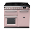 Rangemaster Estel Deluxe 100 Dual Fuel range cooker in Pale Pink with Chrome trim