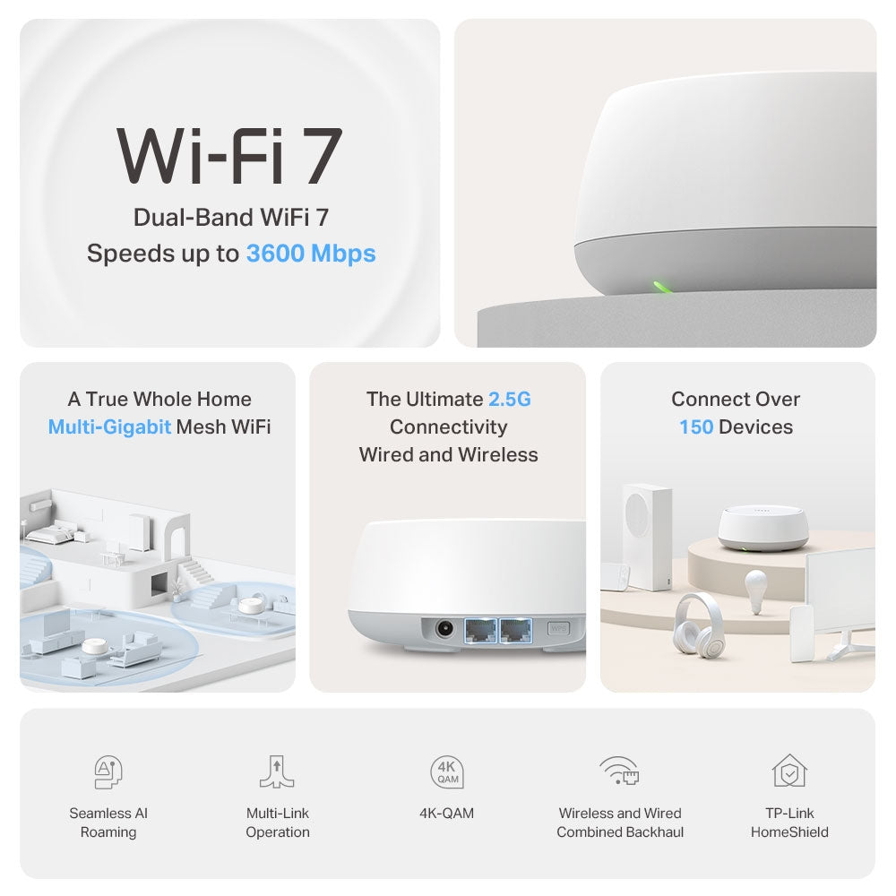 TP‑Link Deco BE25 Dual‑Band Wi‑Fi 7 Mesh System (3‑Pack) Router – view 3