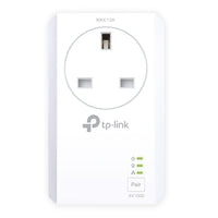 TP-Link TL-PA7027P KIT AV1000 2-Port Gigabit Pass-through Powerline Starter Kit — single-unit detail view, front passthrough socket
